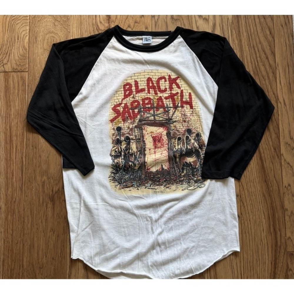 Vintage 1981 Black Sabbath T Shirt XL 3/4 Sleeve Raglan Mob Rules Tour The Knits